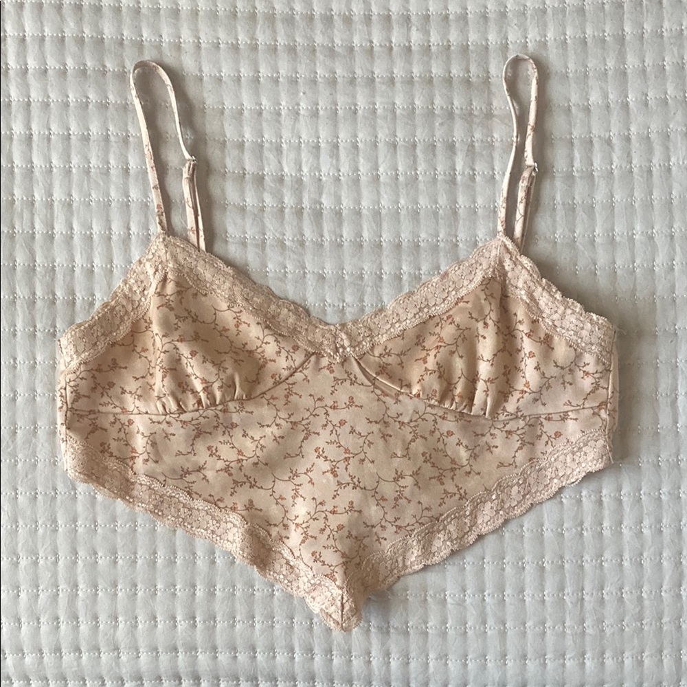 Forever 21 - Coral Floral Lace Camisole Tie Back Top, Size S